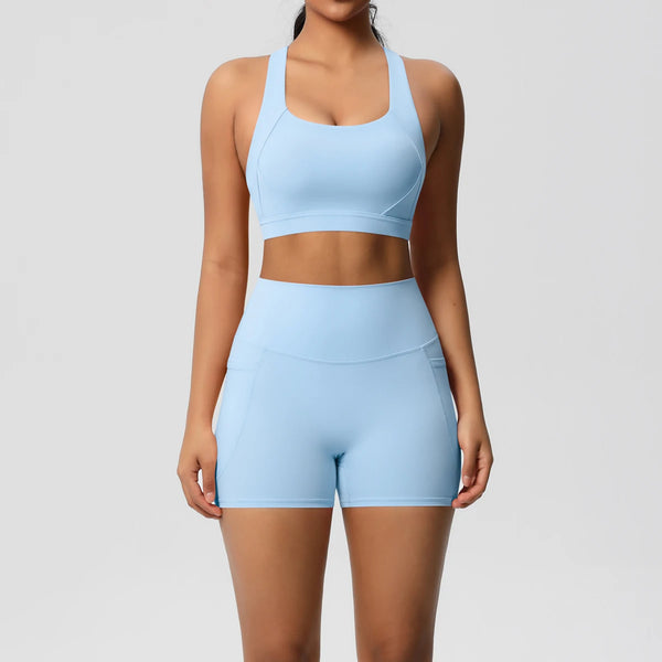 2-Piece Women’s Seamless Yoga Set – Sports Bra & High-Waist Pocket Leggings Workout Outfit