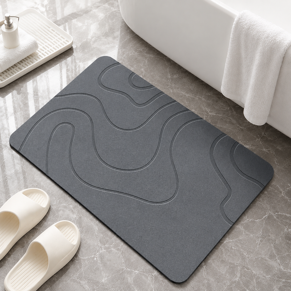 Quick-Dry Geometric Stone Bath Mat | Non-Slip Diatomaceous Earth Rug, Super Absorbent Fast-Drying Bathroom & Entryway Mat