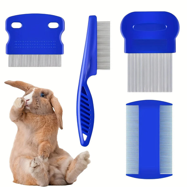 4-Pack Flea & Tick Comb Set for Dogs, Cats & Rabbits – Stainless Steel Double-Sided Pet Grooming Combs for Fleas, Tear Stains & Fine Hair