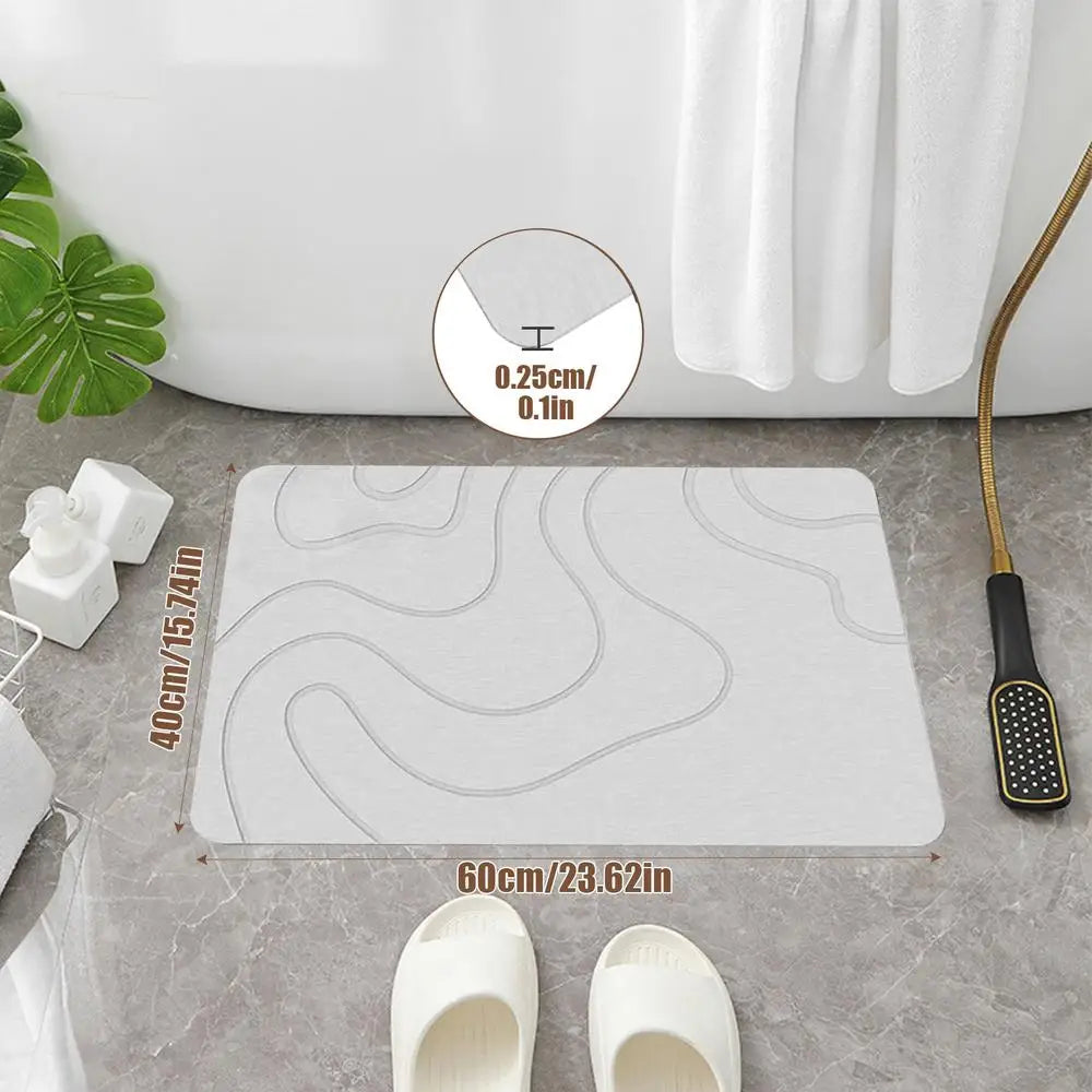 Quick-Dry Geometric Stone Bath Mat | Non-Slip Diatomaceous Earth Rug, Super Absorbent Fast-Drying Bathroom & Entryway Mat