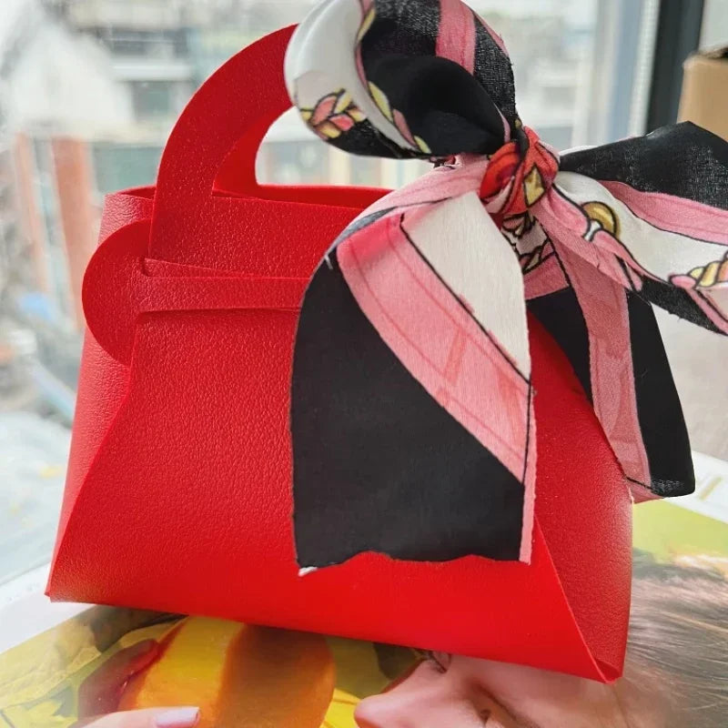 10PCS Pink Faux Leather Gift Bags with Ribbon – Mini Handbag Wedding Favor Bags for Guests, Bachelorette Party, Candy & Gift Packaging